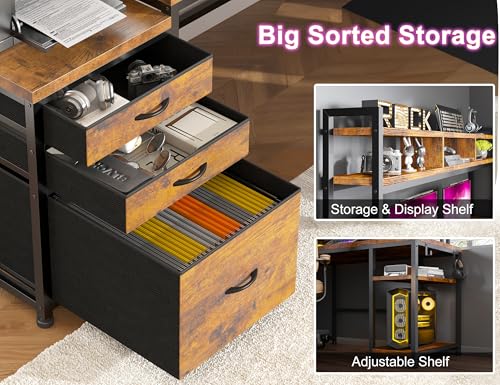 L Shaped Gaming Desk with Storage Shelves and LED Light U926701