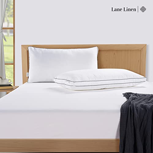 Bed Pillows King Size Set of 2 - Soft Gusseted Pillow for Sleepers - Down Alternative - White N2389
