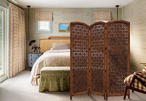4 Panel Folding Wood Room Divider, Antique Brown, 72 x 80 L396608