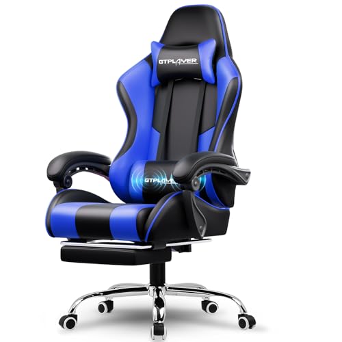 Gaming Chair with Footrest and Lumbar Support, Height Adjustable, 360° Swivel, Blue U7447