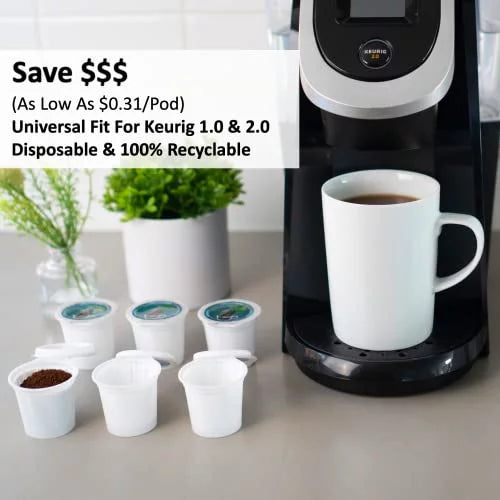 Reusable Single Serve Coffee Pods, 1296 Count, White, Recyclable, Airtight V4430