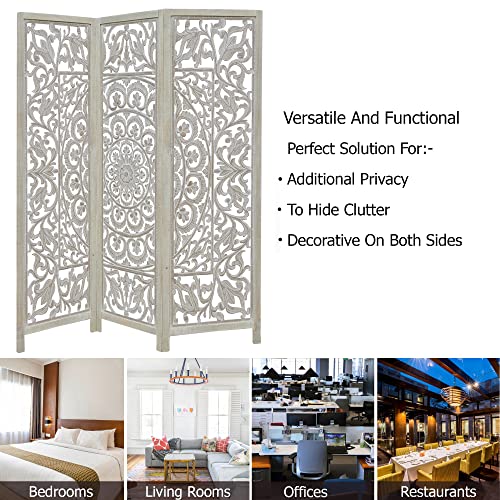 4 Panel Folding Wood Room Divider, Antique Brown, 72 x 80 L396608