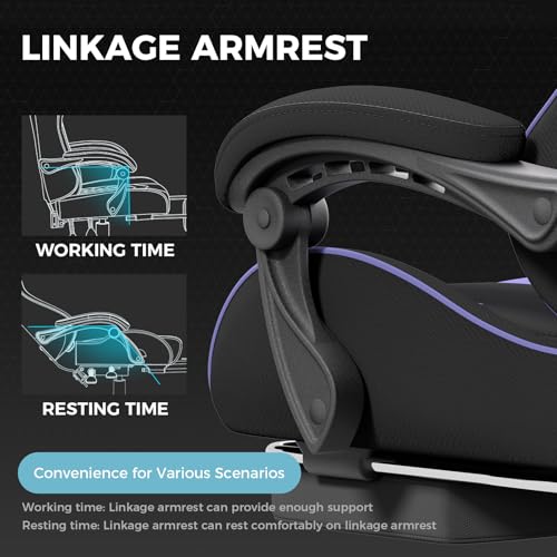 Gaming Chair with Footrest and Lumbar Support, Height Adjustable, 360° Swivel, Blue U7447