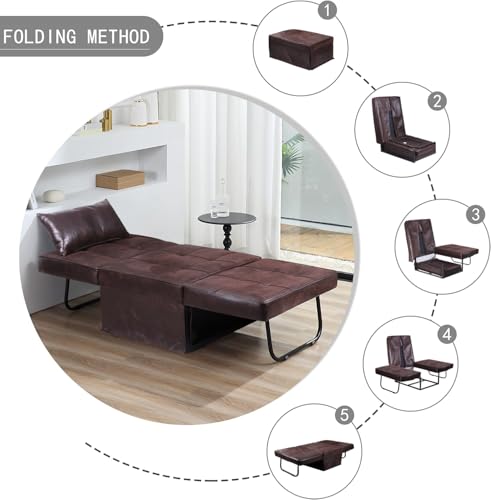 Sofa Bed Folding Ottoman Couch with Adjustable Backrest, Dark Grey C9023