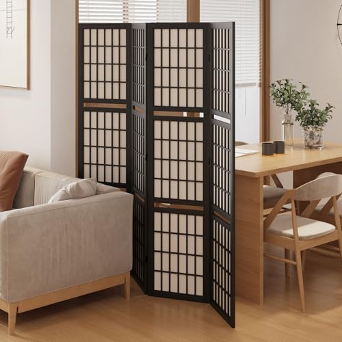 Japanese Shoji Folding Room Divider, 4 Panels, Black T762554