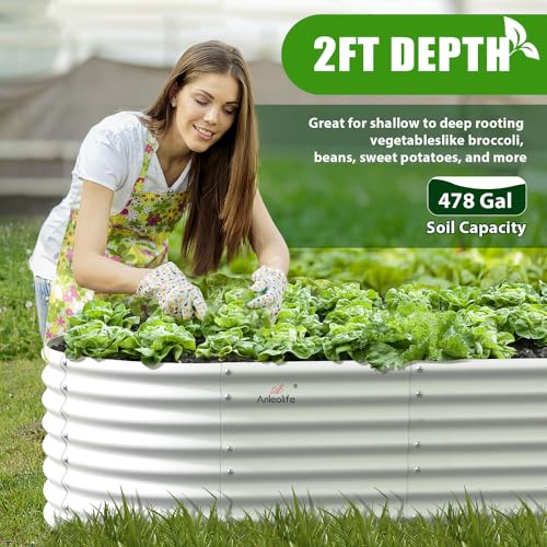 Galvanized Raised Garden Bed Oval Metal Planter Box for Vegetables Flowers A9593