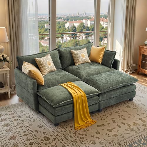 Chenille Lounge Chair with Ottoman, Beige W1064
