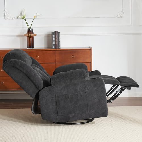 Swivel Recliner Chair for Adults with Massage and Heat, Fabric, Lime Gray B7507