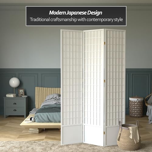 7 ft. Tall Window Pane Shoji Screen Room Divider, 3 Panels T5246
