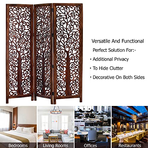 4 Panel Folding Wood Room Divider, Antique Brown, 72 x 80 L396608