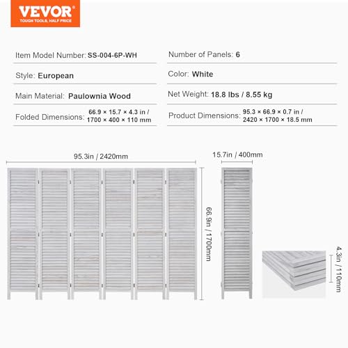 Wood Room Divider, 4 Panel Folding Privacy Screen, 66.9 Inches Tall, Indoor Wooden Partition A907