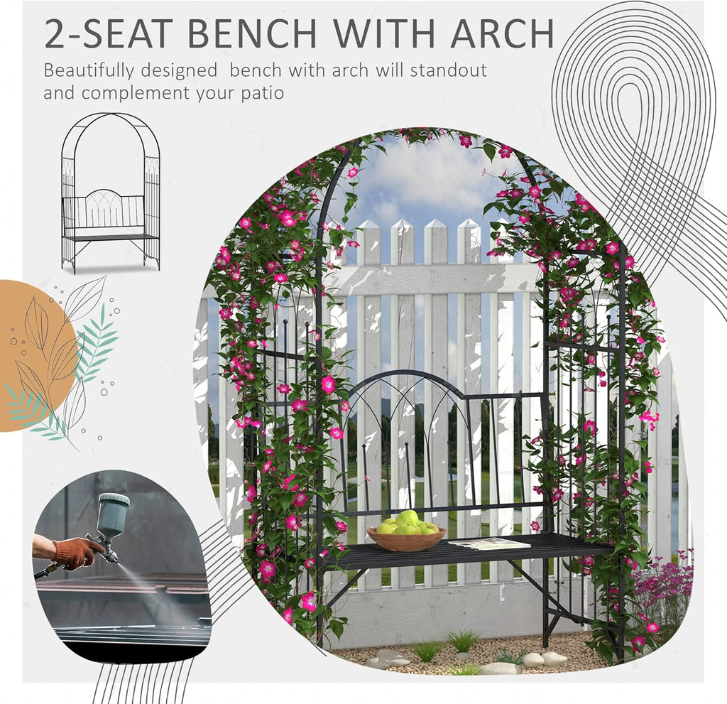 Metal Trellis Arbor Arch with Garden Bench for Climbing Plants F302771