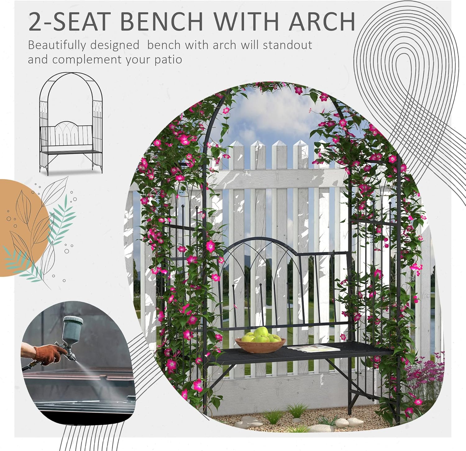 Metal Trellis Arbor Arch with Garden Bench for Climbing Plants F302771
