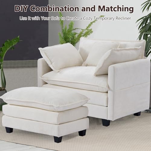 Chenille Lounge Chair with Ottoman, Beige W1064