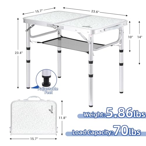 Adjustable Height Folding Camping Table with Mesh Layer Y4319