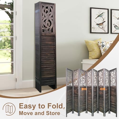 6 Panel Wooden Room Divider with Shelves B102027