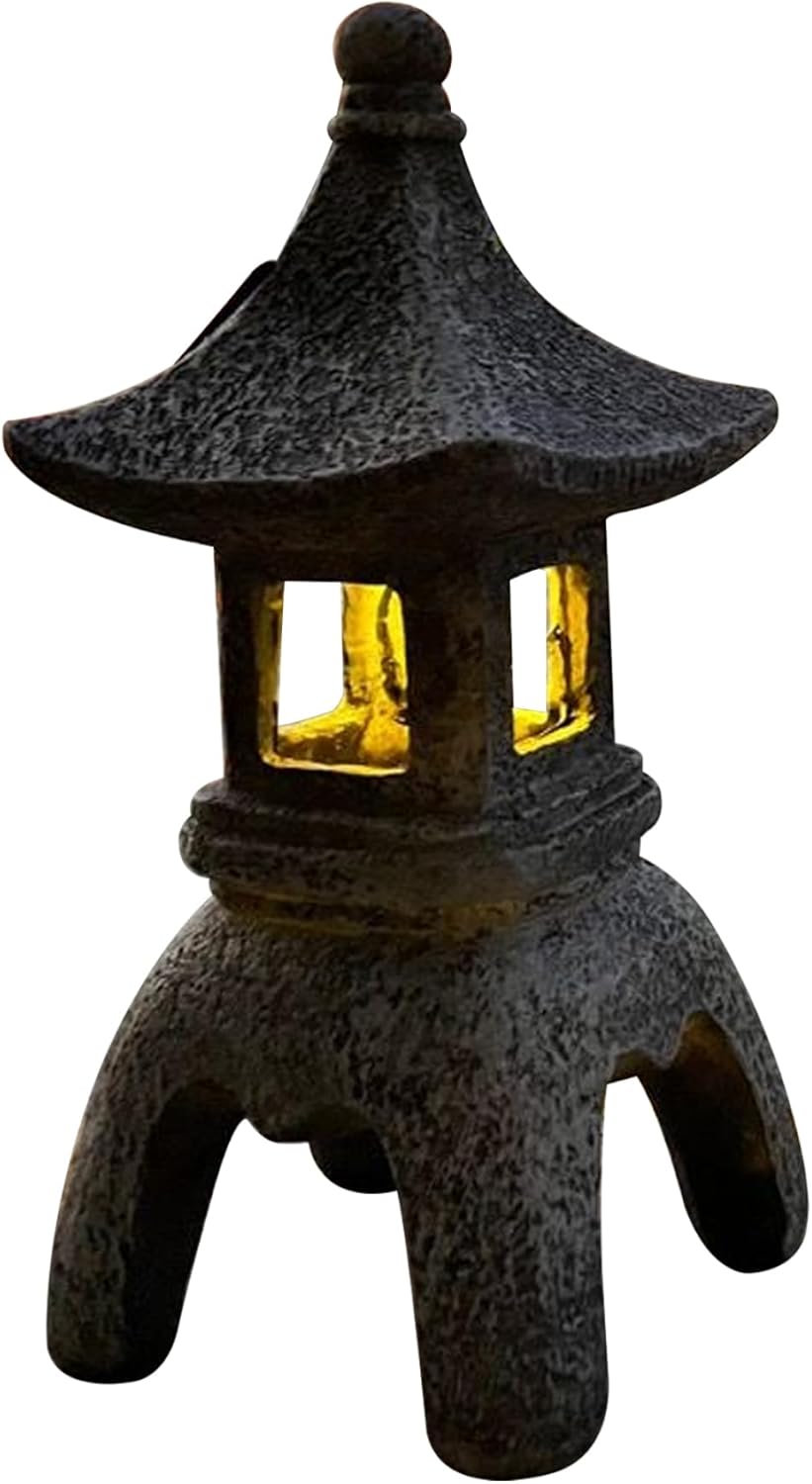 Solar Pagoda Lantern Garden Statue Resin Waterproof Outdoor Decor R5510