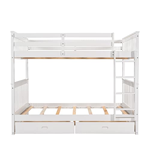 Twin Over Full Bunk Bed with Slide and Stairs for Kids E212