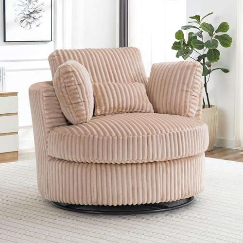 Swivel Barrel Chair with Ottoman for Living Room Bedroom, White W553228