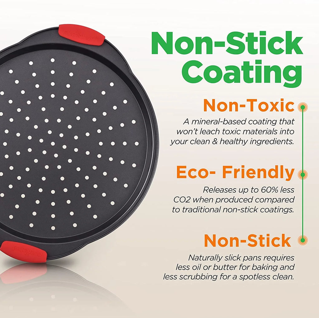 Non-Stick Round Pizza Pan with Perforated Holes and Silicone Handle O511207