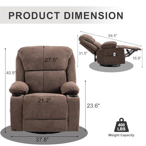 Massage Heated Swivel Rocking Recliner Chair with Cup Holders Z657