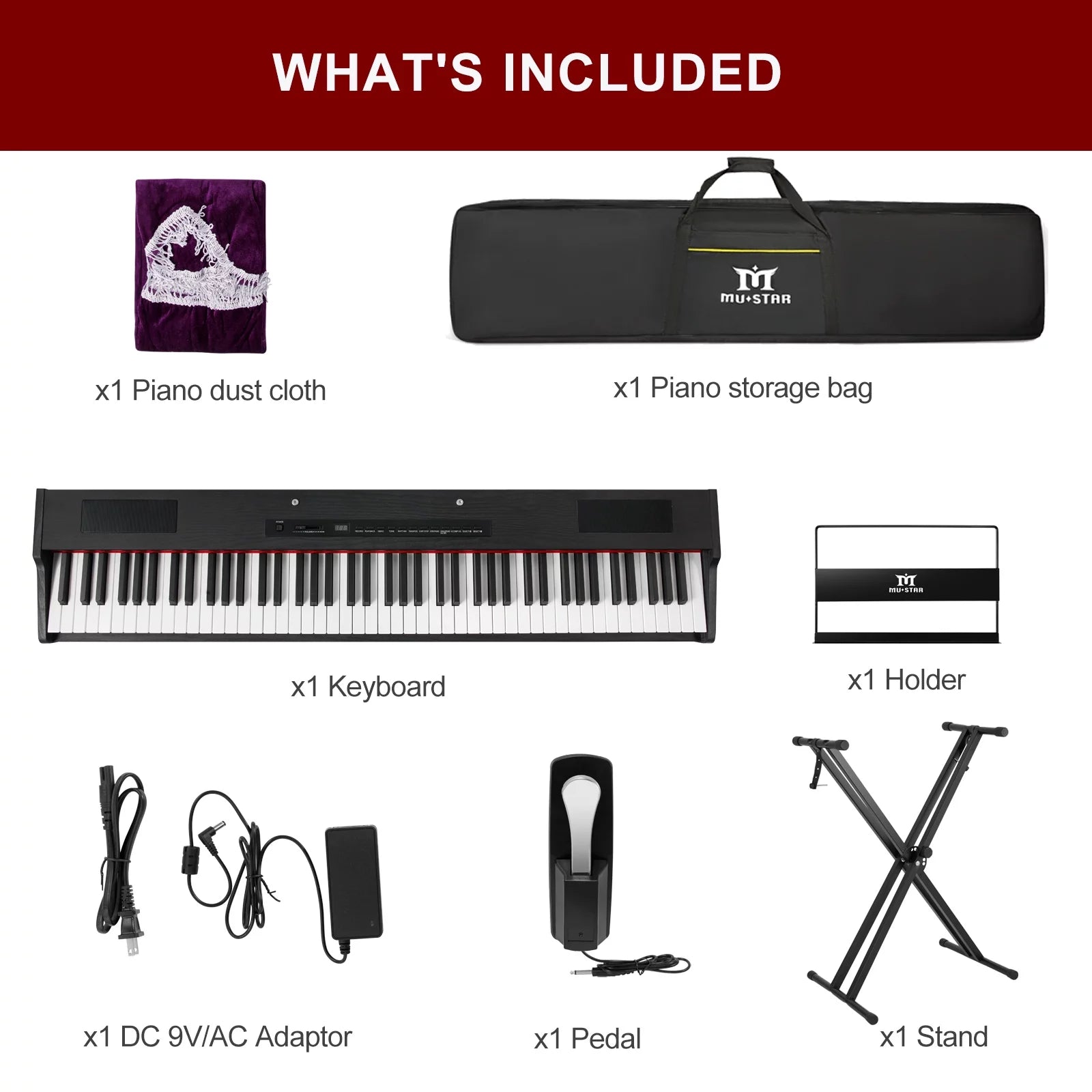 88-Key Digital Piano Weighted Keyboard with Stand, Bluetooth, Pedal, Bag C124