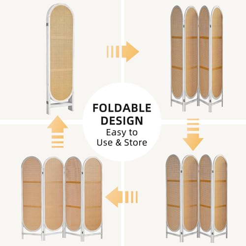 Foldable Wooden Room Divider with Hand-Woven Rattan Panels X6131