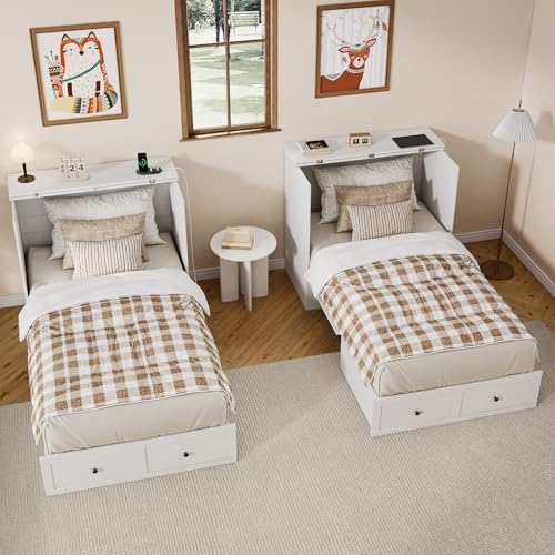 Murphy Bed with Storage and Charging Station, Foldable Panel, for Guest Bedroom, Living Room, Office V324