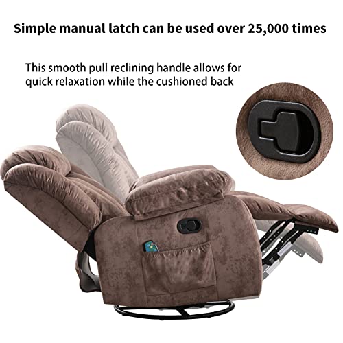 Massage Swivel Rocker Recliner Chair with Heat and Vibration, 360 Degree Swivel Manual Recliners, Grey Y4896