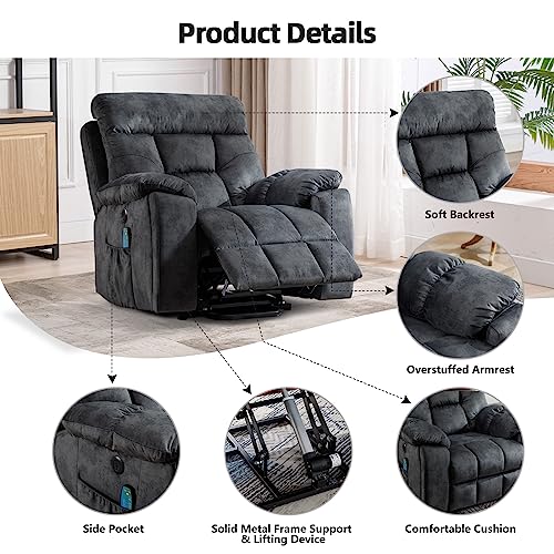 Large Power Lift Recliner Chair with Massage and Heat for Elderly, Wide Recliners with Cup Holders and USB Port A688