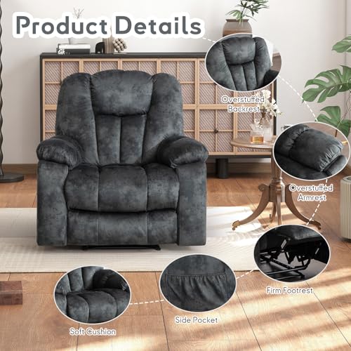 Manual Recliner Chair for Adults with Massage and Heat, Fabric, Brown C9569