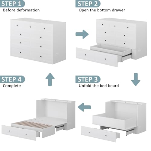 Murphy Bed with Storage and Charging Station, Foldable Panel, for Guest Bedroom, Living Room, Office V324