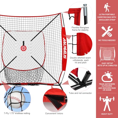Baseball Softball Practice Net with Batting Tee and Strike Zone Target D632881