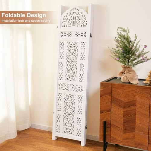 Wood Carved Room Divider 4 Panel Folding Screen Z937290