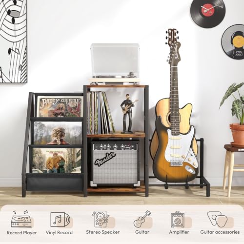 Record Player Stand with Guitar and Vinyl Storage Z518258