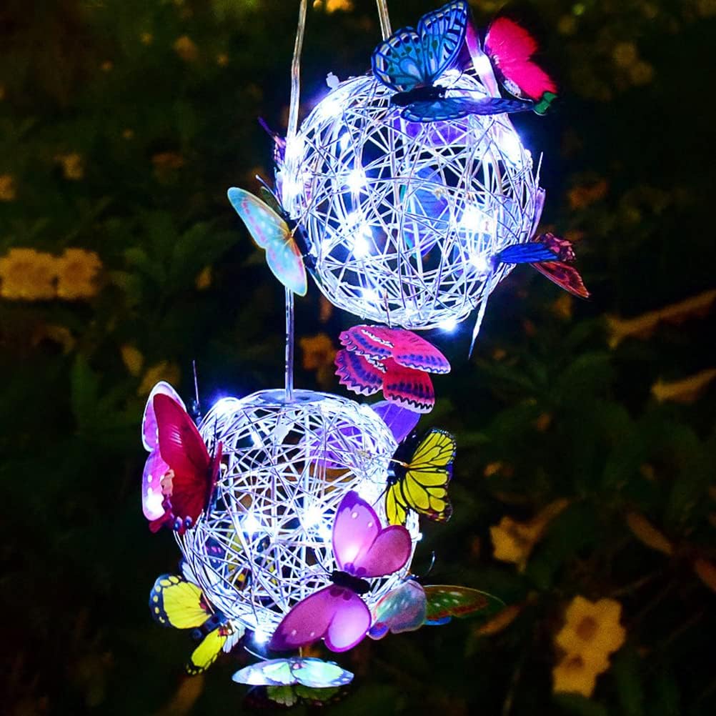 Solar Hanging Mesh Orb with LED Butterfly Light X476