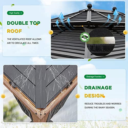 12x20 Hardtop Gazebo Double Roof Galvanized Steel Outdoor Aluminum Frame with Netting and Curtains M3306