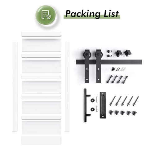 White Barn Door with Sliding Hardware Kit, 7FT, 5-Panel K864232
