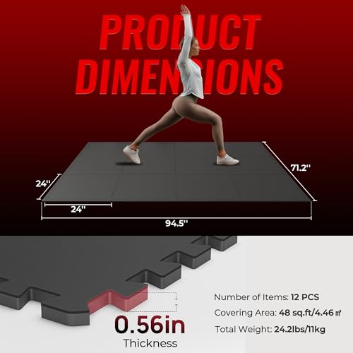 24 Pcs Interlocking EVA Foam Gym Mats with Rubber Top, Black A6287
