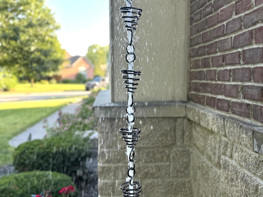 Rain Chain for Gutter Downspout, 8.5 FT, Black Powder Coated Metal O3216