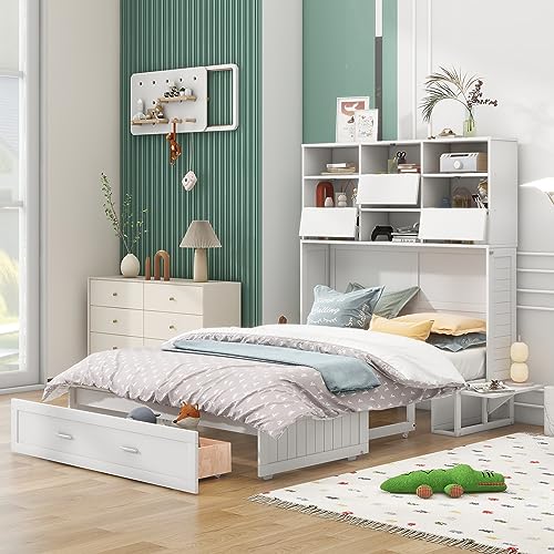 Queen Size Murphy Bed with Cabinet and LED Lights P178570