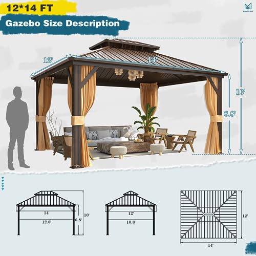 10'x13' Hardtop Gazebo with Polycarbonate Double Roof, Aluminum Frame, Curtains and Netting N263