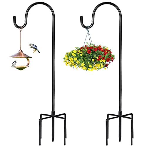 2 PCS Shepherds Hook Outdoor 35 inch 1/2 inch Thick Garden Shepherds Hook Metal Garden Stake with Hooks Lantern Stick Shepherds Hooks for Solar Lights Lanterns Bird Cages Weddings Plant Baskets