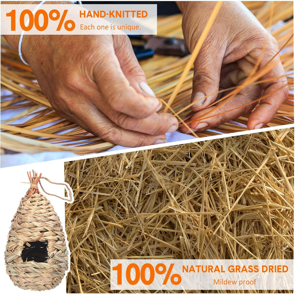 Hummingbird Nest Houses for Outside Hanging, Hand Woven Natural Fiber, 8 Pack X9654