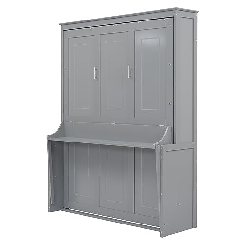 Queen Size Murphy Bed with Cabinet and LED Lights P178570
