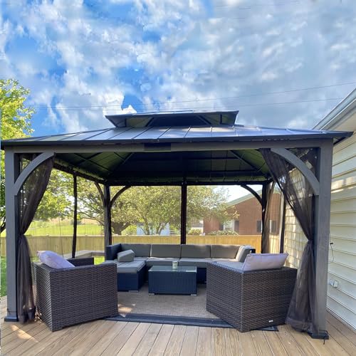 10 x 10 ft Gazebo Mosquito Netting with Zippers, 4-Panel Sidewall, Black T86124