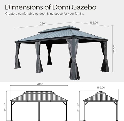 10 x 10 ft Hardtop Gazebo with Netting and Curtains, Galvanized Steel Roof for Patio and Garden X50618