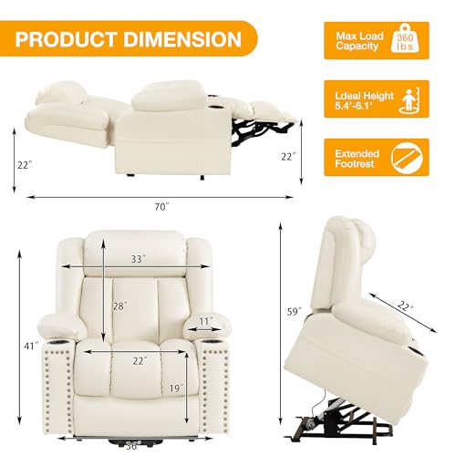 Large Power Lift Recliner Chair for Elderly with Heat and Massage, USB Port, Dark Brown A742
