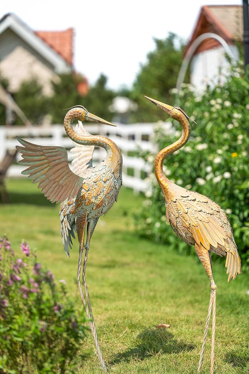 Outdoor Large Crane Bird Metal Garden Art Heron Sculptures Statues Lawn Ornaments T676597