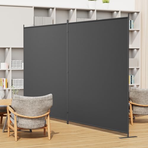 8-Panel 6 ft Tall Indoor Folding Room Divider, Portable Privacy Screen, Freestanding Partition, Dark Grey K442